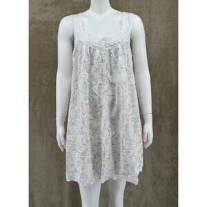 Eileen West Nightgown Women Medium White Floral Lace 100% Cotton Cottage Prairie